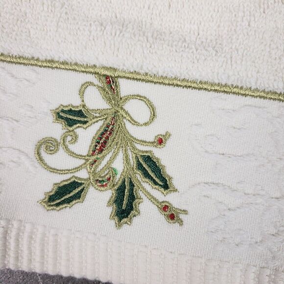 Lenox Christmas Ribbon & Holly 2pc Finger Tip Towel Set Holiday, Xmas Ivory - Picture 7 of 8